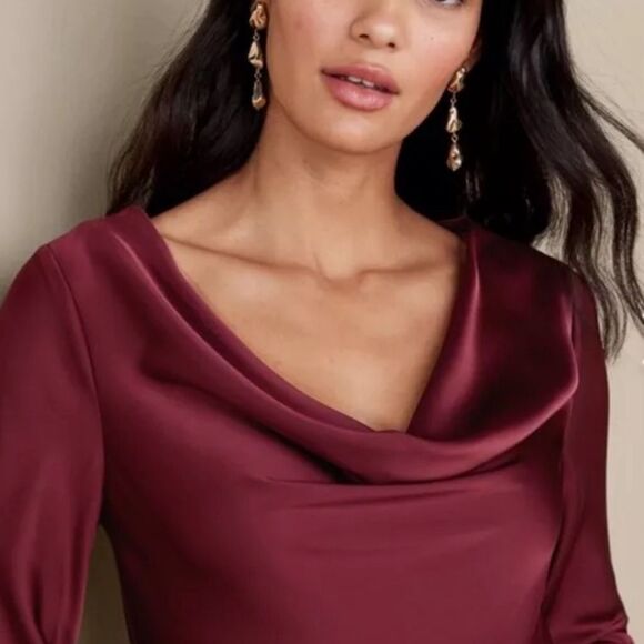 Soft Surroundings Solange Satin Cabernet dress new with tags size 10 cowl neck‎ - Picture 2 of 16